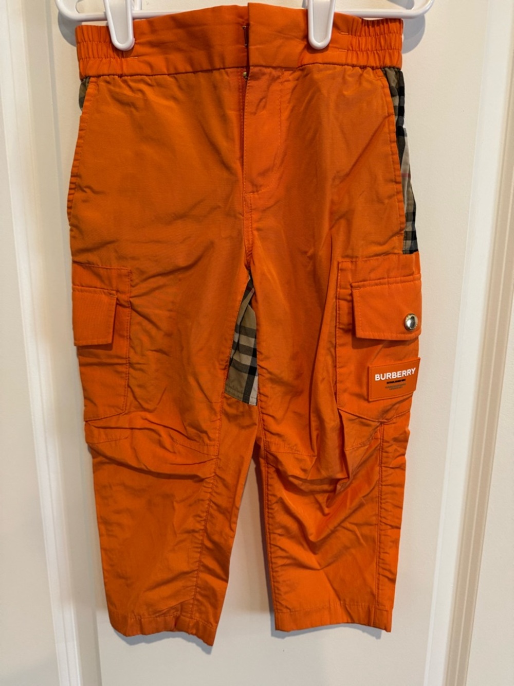 Burberry Orange Kids Pants with Classic Check Lining